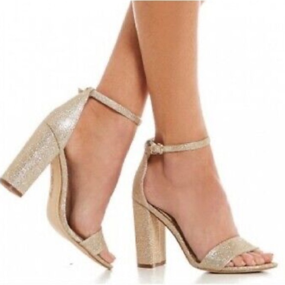 Sam Edelman Yaro Ankle Strap Sandal Heel in Sparkle Light Gold Mesh NEW WIDE - Picture 2 of 11